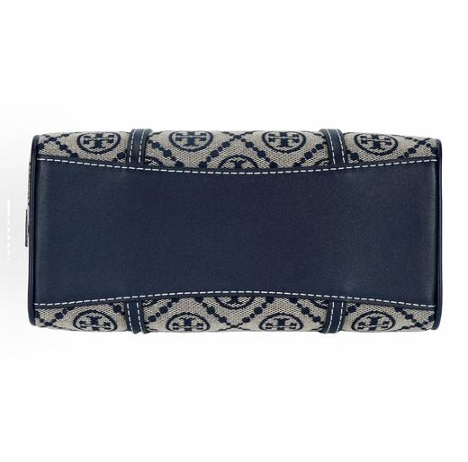 TORY BURCH 汤丽柏琦 T Monogram 经典品牌标志印花 棉 单肩斜挎手提包 小号 女款 海军蓝 商品图3