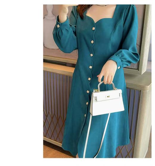 【诗铭洛可】XC7537连衣裙波浪边长袖遮肉系扣B10-4 商品图3