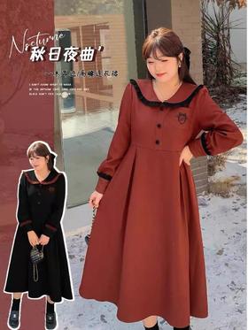  【诗铭洛可】XC7857连衣裙高级感翻领小标刺绣长袖裙