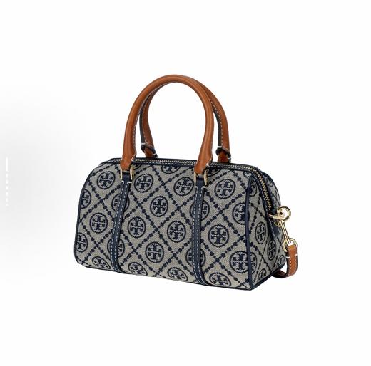 TORY BURCH 汤丽柏琦 T Monogram 经典品牌标志印花 棉 单肩斜挎手提包 小号 女款 海军蓝 商品图1