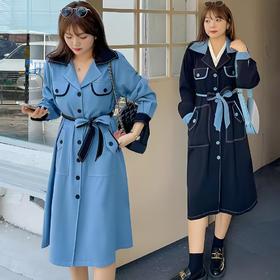 【诗铭洛可】XCX220 撞色风衣外套复古撞色大码B14-1