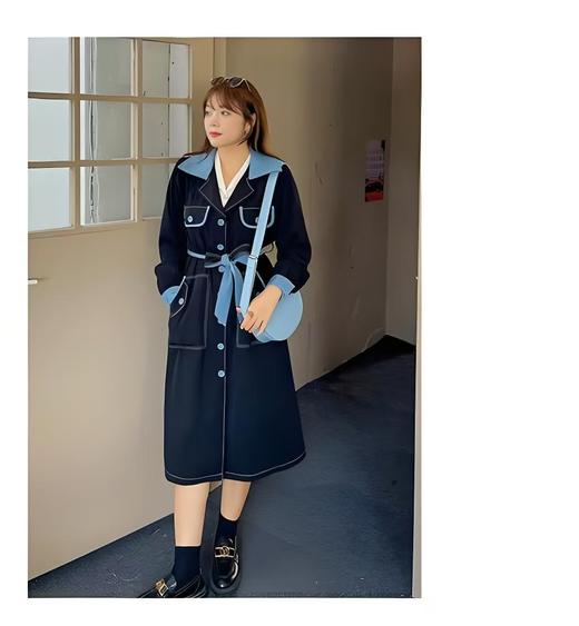 【诗铭洛可】XCX220 撞色风衣外套复古撞色大码B14-1 商品图2