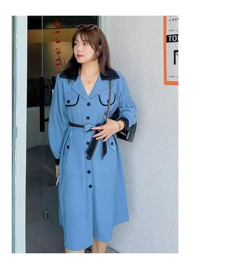 【诗铭洛可】XCX220 撞色风衣外套复古撞色大码B14-1 商品图3