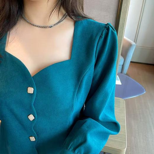 【诗铭洛可】XC7537连衣裙波浪边长袖遮肉系扣B10-4 商品图2