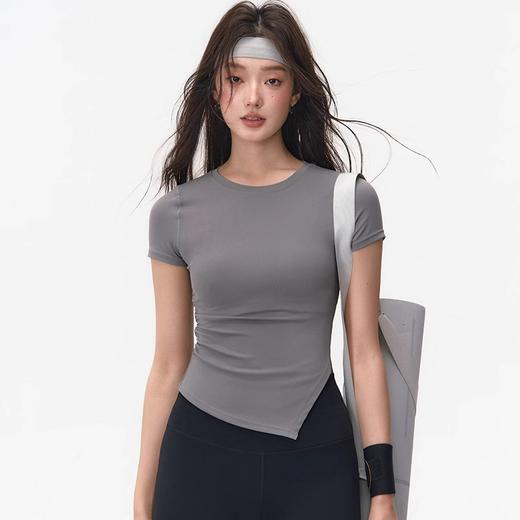 跃牌【禅语梵心】凉感透气抗菌不对称收腰运动上衣女短袖T恤DX5455 商品图2