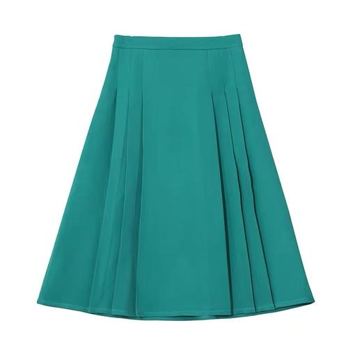 已停发，预计3.4日发【诗铭洛可】W760半裙简约绿色压褶半身裙 商品图2