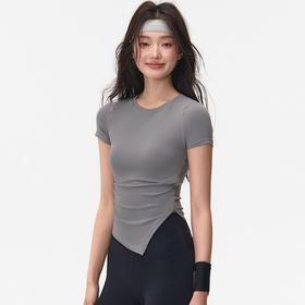 跃牌【禅语梵心】凉感透气抗菌不对称收腰运动上衣女短袖T恤DX5455