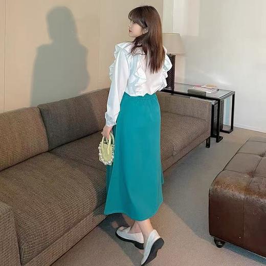已停发，预计3.4日发【诗铭洛可】W760半裙简约绿色压褶半身裙 商品图1