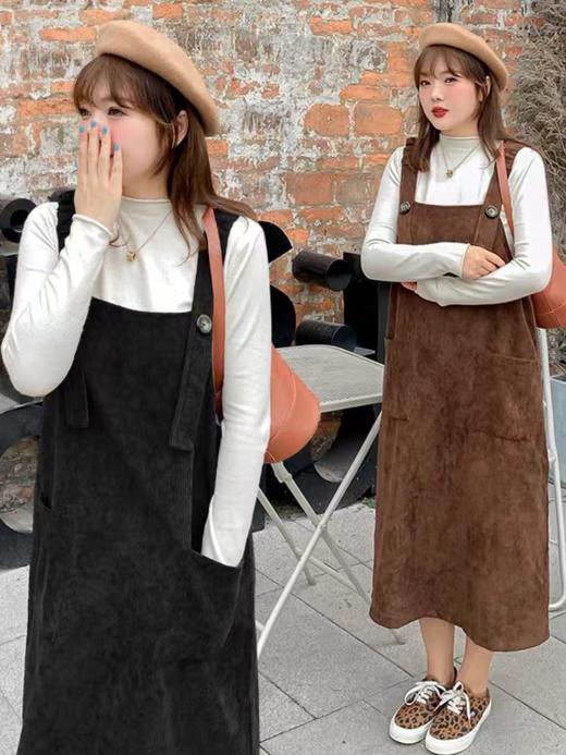 【诗铭洛可】XC2122背带裙法式复古大码条绒单件裙B17-4 商品图0