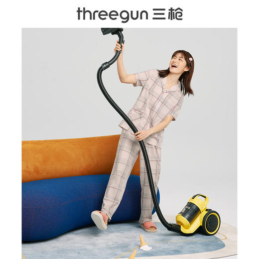 Threegun三枪 【纯棉】彩格翻领开襟短袖长裤女士家居套家居服-81858D111 商品图8
