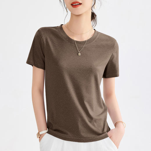 丁摩 莱赛尔天丝亚麻面膜T恤女夏季短袖薄款打底衫宽松上衣服5ZF-M683 商品图1
