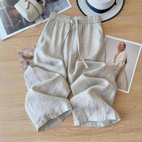 丁摩 【高品质】高端棉麻阔腿裤女夏薄款麻料宽松慵懒风亚麻九分直筒裤5ZF-8917