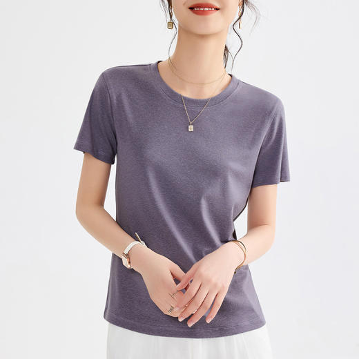 丁摩 莱赛尔天丝亚麻面膜T恤女夏季短袖薄款打底衫宽松上衣服5ZF-M683 商品图5