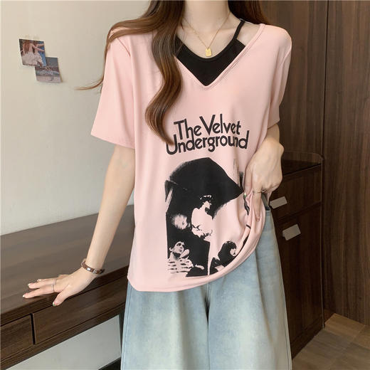 丁摩 大码女装夏季新款短袖t恤女洋气胖mm宽松显瘦上衣5ZF-D32 商品图1