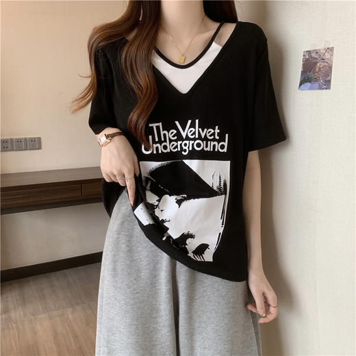 丁摩 大码女装夏季新款短袖t恤女洋气胖mm宽松显瘦上衣5ZF-D32 商品图2