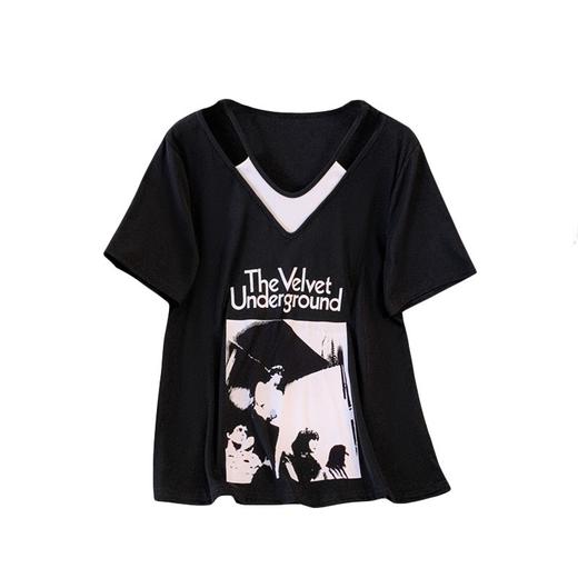 丁摩 大码女装夏季新款短袖t恤女洋气胖mm宽松显瘦上衣5ZF-D32 商品图4