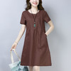 丁摩 纯色棉麻连衣裙女夏季中长款气质亚麻小个子a字裙休闲裙子5ZF-866 商品缩略图2