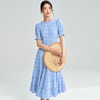 丁摩 夏季新款蓝白格子气质收腰连衣裙女短袖长裙5ZF-18280 商品缩略图4