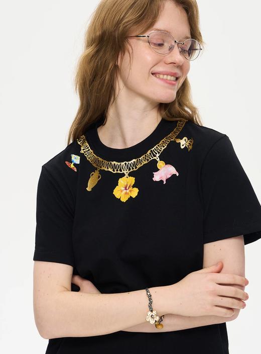 local tag/It25ssk32/可爱岛屿金色项链印花短袖 商品图0