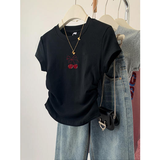 丁摩 夏季短袖t恤女新款棉质宽松大码胖mm显瘦内搭半袖印花打底衫5ZF-D42 商品图1