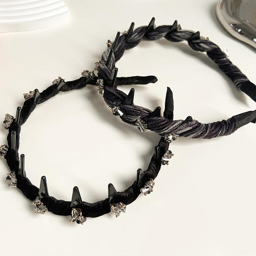 丁摩 韩国丝绒水钻轻奢高级感发箍女夏季麻花波浪发饰防滑洗脸发卡头箍5ZF-1153 商品图2