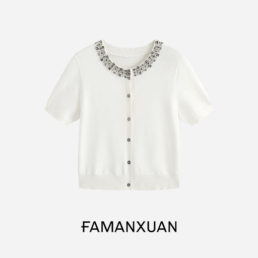 丁摩 【星钻系列】粉色钉珠针织开衫女短袖夏小香风毛衣miu系上衣5ZF-645871 商品图8