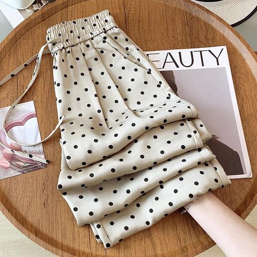 丁摩 【高品质】冰丝波点阔腿裤女夏季慵懒感高腰显瘦宽松仿醋酸缎面直筒裤子5ZF-B03 商品图8