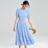 丁摩 夏季新款蓝白格子气质收腰连衣裙女短袖长裙5ZF-18280 商品缩略图3