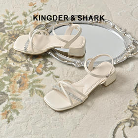 经典鲨2025年夏季新品简约4.5cm中粗跟气质款日常水钻凉鞋女KW127-529031