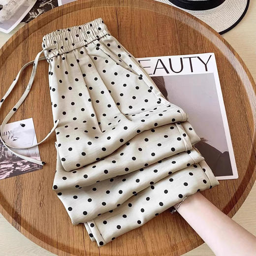 丁摩 【高品质】冰丝波点阔腿裤女夏季慵懒感高腰显瘦宽松仿醋酸缎面直筒裤子5ZF-B03 商品图0