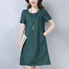 丁摩 纯色棉麻连衣裙女夏季中长款气质亚麻小个子a字裙休闲裙子5ZF-866 商品缩略图3