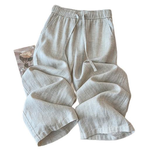 丁摩 【高品质】高端棉麻阔腿裤女夏薄款麻料宽松慵懒风亚麻九分直筒裤5ZF-8917 商品图4