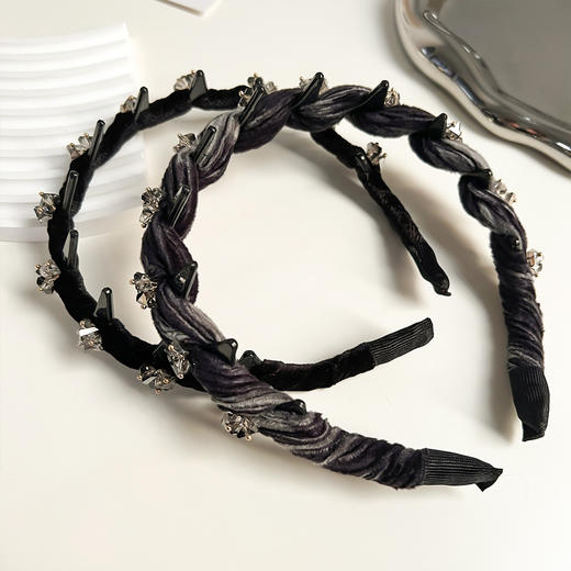 丁摩 韩国丝绒水钻轻奢高级感发箍女夏季麻花波浪发饰防滑洗脸发卡头箍5ZF-1153 商品图3