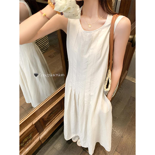 <曾小咸推荐>法式赫本风杏色背心连衣裙无袖 商品图1