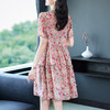 丁摩 复古粉色小碎花真丝连衣裙宽时尚短袖桑蚕丝A字裙子5ZF-69361 商品缩略图3