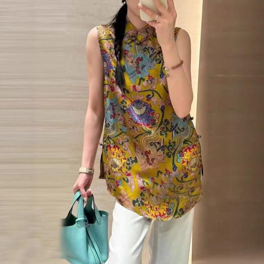 丁摩 新款新中式国风旗袍女设计感超好看提花气质无袖上衣5ZF-691 商品图0