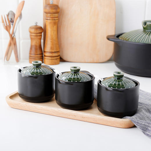 【烧之宝调味盅】陶煲王陶瓷带盖调味蛊调味罐调味瓶家用盐罐糖罐味精罐炖盅套装 商品图1