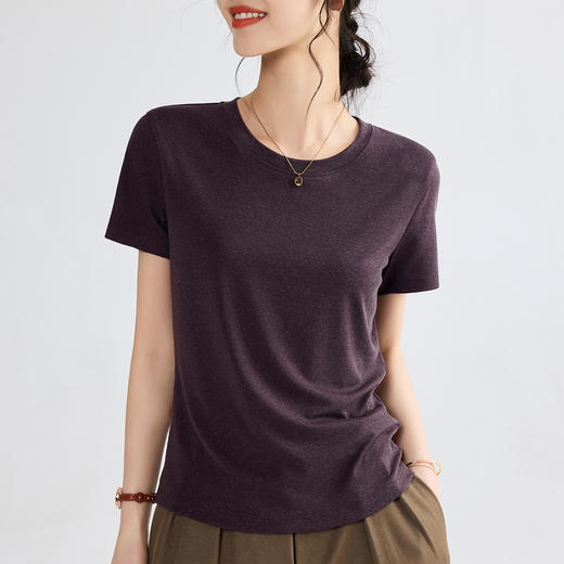 丁摩 莱赛尔天丝亚麻面膜T恤女夏季短袖薄款打底衫宽松上衣服5ZF-M683 商品图7