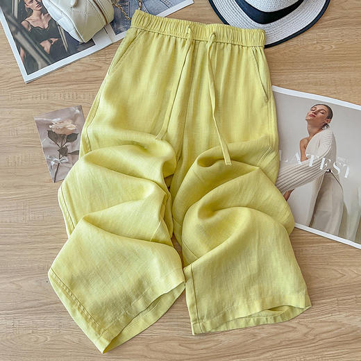 丁摩 【高品质】高端棉麻阔腿裤女夏薄款麻料宽松慵懒风亚麻九分直筒裤5ZF-8917 商品图8