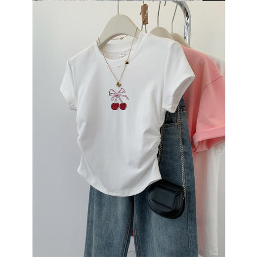 丁摩 夏季短袖t恤女新款棉质宽松大码胖mm显瘦内搭半袖印花打底衫5ZF-D42 商品图2