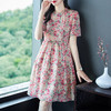 丁摩 复古粉色小碎花真丝连衣裙宽时尚短袖桑蚕丝A字裙子5ZF-69361 商品缩略图0