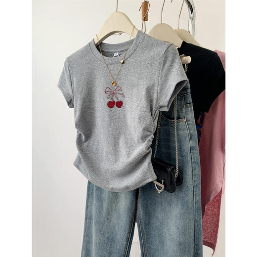 丁摩 夏季短袖t恤女新款棉质宽松大码胖mm显瘦内搭半袖印花打底衫5ZF-D42 商品图0