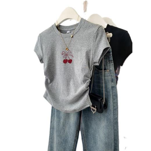 丁摩 夏季短袖t恤女新款棉质宽松大码胖mm显瘦内搭半袖印花打底衫5ZF-D42 商品图3