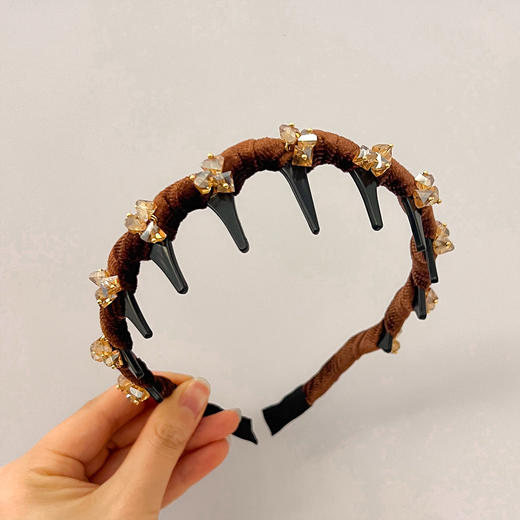 丁摩 韩国丝绒水钻轻奢高级感发箍女夏季麻花波浪发饰防滑洗脸发卡头箍5ZF-1153 商品图8