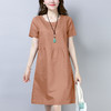 丁摩 纯色棉麻连衣裙女夏季中长款气质亚麻小个子a字裙休闲裙子5ZF-866 商品缩略图0