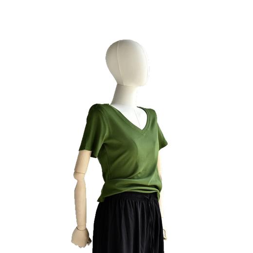 丁摩 【优可丝棉长颈T】黑色v领正肩女夏季半袖短袖t恤女大码上衣5ZF-B227 商品图4