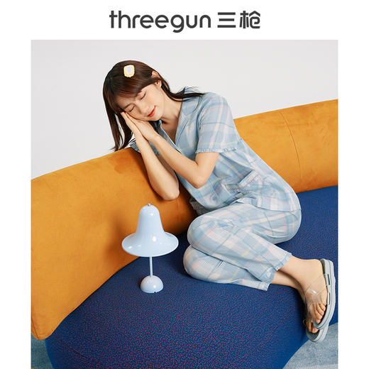 Threegun三枪 【纯棉】彩格翻领开襟短袖长裤女士家居套家居服-81858D111 商品图7