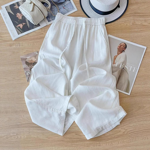 丁摩 【高品质】高端棉麻阔腿裤女夏薄款麻料宽松慵懒风亚麻九分直筒裤5ZF-8917 商品图1