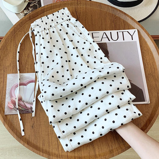 丁摩 【高品质】冰丝波点阔腿裤女夏季慵懒感高腰显瘦宽松仿醋酸缎面直筒裤子5ZF-B03 商品图6