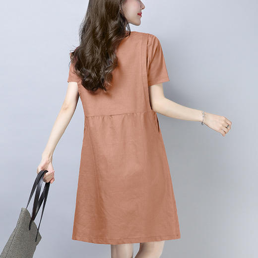 丁摩 纯色棉麻连衣裙女夏季中长款气质亚麻小个子a字裙休闲裙子5ZF-866 商品图1